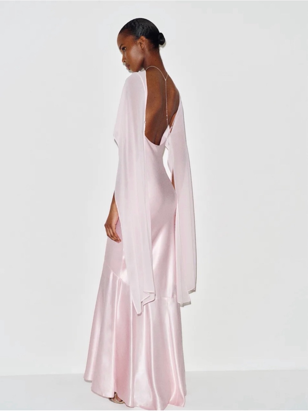 NWT Reformation Tiffani Long Silk Dress with Cape Cherry Blossom Pink US 4 UK 8 - Picture 3 of 14